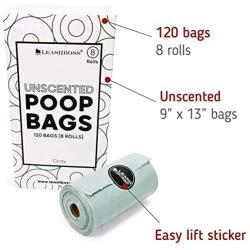 Leashboss OXO-Biodegradable Dog Poop Bags - 120 Bags, 8 Rolls Unscented Leak Proof Waste Bag Rolls (Gray, 8 Rolls)