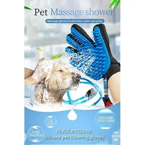 XBD Pet Bathing Tool and Garden Water Hose Suitable, 2in1 Pet Sprayer and Scrubber Glove, Outdoor and Indoor Pet Cleaning Shower Sprayer and Massager, 3 Different Sizes Hose- tap Connector