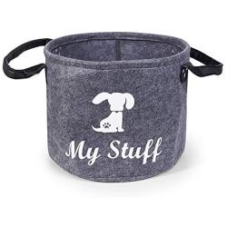 DOZCA Dog Toy Storage, Round Felt Dog Toy Bin Large for Puppy Gifts, Leashes and Food, Foldable Toy Storage for Dogs