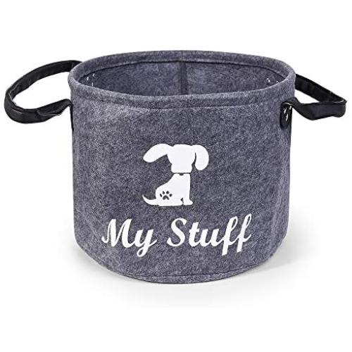 DOZCA Dog Toy Storage, Round Felt Dog Toy Bin Large for Puppy Gifts, Leashes and Food, Foldable Toy Storage for Dogs