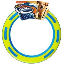 Nerf Dog Rubber & Foam Ring Dog Toy, Frisbee, Lightweight, Durable and Water Resistant, 9 Inch Diameter, for Medium/Large Breeds, Single Unit, Blue/Green