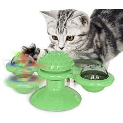 Qianren Windmill Cat Toy with LED Lighting Ball and Catnip Balls, Funny Cat Toy Turntable Rotatable Scratcher Ball, Cats Entertainment