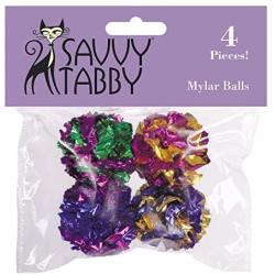 SAVVY TABBY Mylar Balls Cat Toys, 4-Packs