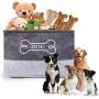 DOZCA Felt Dog Toy Box, Dog Basket with Bone Shaped Metal Handle, Dog Food Storage Bin for Organizing Toys, Leashes, Bandanas and Blankets