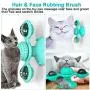 Cat Toys, Interactive Windmill Cat Toy Turntable Teasing Chew Toy Catnip Kitty Toys for Indoor Cats, Funny Kitten Toys Cat Scratching Massage Tickle Hair Brush Toothbrush w/ Suction Cup & Led Ball
