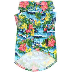 Parisian Pet Hawaiian Dog Clothes - Hibiscus Print Dress/Tropical Shirt - Dog Luau Costume for Male and Female Dogs - Perfect Summer Dress for Pets