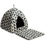 Hollypet Self-Warming 2 in 1 Foldable Comfortable Triangle Cat Bed Tent House, Gray