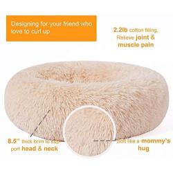 HACHIKITTY Calming Cat Bed Machine Washable, Cat beds Indoor Cats Medium, Flush Faux Fur Donut Cat Bed