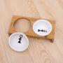 POPETPOP Pet Ceramic Feeding and Water Bowls with Bamboo Frame for Dogs and Cats