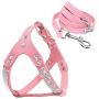 Beirui Soft Suede Rhinestone Leather Dog Harness Leash Set Cat Puppy Sparkly Crystal Vest & 4 ft Lead for Small Medium Cats Pets Chihuahua Poodle Shih Tzu