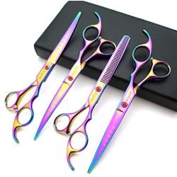 7.0in Titanium Professional Dog Grooming Scissors Set,Straight & Thinning & Curved Scissors 4pcs Set for Dog Grooming(Pink)