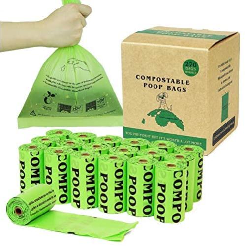 Dog Poop Bags Biodegradable,Dog Waste Bags Refill Rolls,100% Compostable Pet Poop Bags, 9 x 13 Inches, 270 Count, 18 Refill Rolls, Extra Thick 20 Micron, Unscented, Leak Proof, Eco-Friendly Material, Green