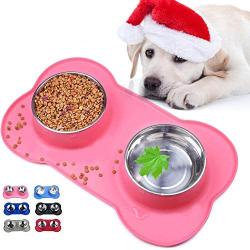 Sequoialake Dog Bowls with Anti-Overflow and Anti-Skid Silicone Dog Food Mat, Stainless Steel Feeder Easy to Clean for Small Medium Large Dogs Cats Pets