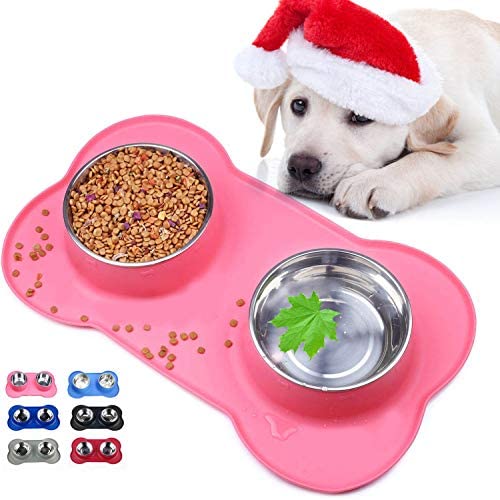 Sequoialake Dog Bowls with Anti-Overflow and Anti-Skid Silicone Dog Food Mat, Stainless Steel Feeder Easy to Clean for Small Medium Large Dogs Cats Pets