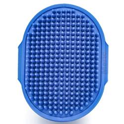 Meric Pet Shampoo Brush, 4.7'' x 3.5'' Blue Grooming Glove, Rubber Massaging Bristles, Adjustable Hand Straps, for Dogs, Cats, Rabbits & Other Small Pets, 1pc