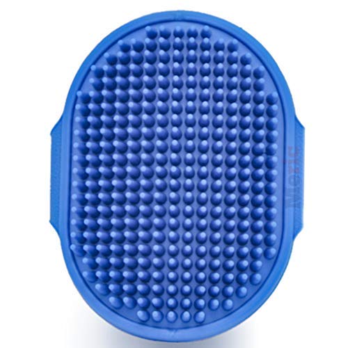 Meric Pet Shampoo Brush, 4.7'' x 3.5'' Blue Grooming Glove, Rubber Massaging Bristles, Adjustable Hand Straps, for Dogs, Cats, Rabbits & Other Small Pets, 1pc