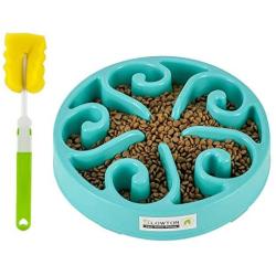 SlowTon Pet Slow Feeder Bowl, Non Toxic Bloat Stop Interactive Dog Feed Water Bowl Fun Puzzle Dish with Non Skid Base Prevent Choking Indigestion Vomiting with Bonus Clean Brush