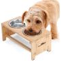 PETUPPY Bamboo Elevated Pet Feeder(7'' Tall),Raised Dog Bowls,Elevated Dog Feeder with 2 Stainless Steel Bowls for Food and Water,for Medium/Large Dogs.