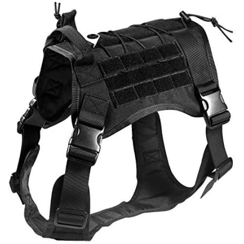 Feliscanis Tactical Dog Training Vest Harness Adjustable Service Dog Vest Black Szie XL