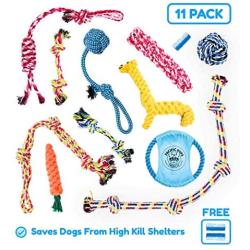 Pacific Pups Products supporting pacificpuprescue.com dog rope toys for aggressive chewers-set of 11 nearly indestructible dog toys-bonus giraffe rope toys-benefits non profit dog rescue.