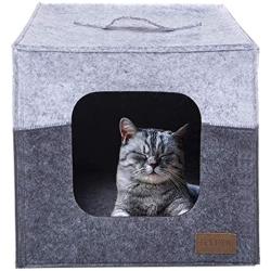 Thick Felt Cat Cave for IKEA Shelf - Cat Bed with Pillow & Reinforced Top - Easy Travel Cat Cube is Machine Washable - Foldable Cat Houses for Indoor Cats，Foldable Cat Houses for cat Tower