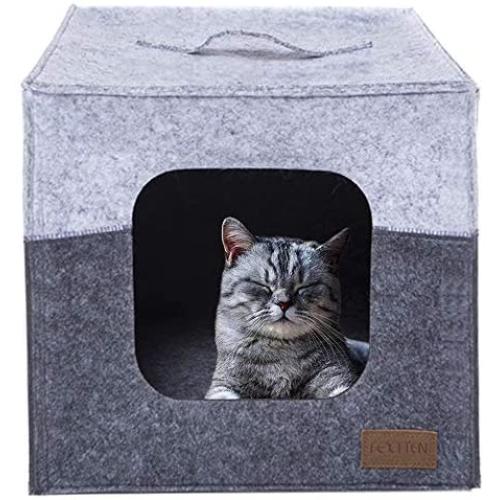 Thick Felt Cat Cave for IKEA Shelf - Cat Bed with Pillow & Reinforced Top - Easy Travel Cat Cube is Machine Washable - Foldable Cat Houses for Indoor Cats，Foldable Cat Houses for cat Tower