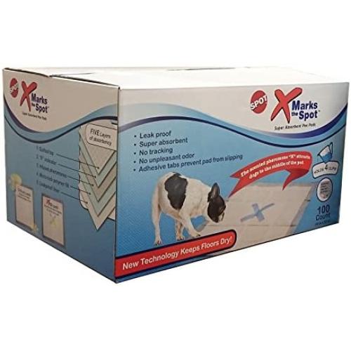 SPOT X Marks The Spot Extra Absorbent Pee Pads | Puppy Pads | Puppy Pads with Adhesive | Training Pads | Dog Pads | Dog Pee Pads | Dog Potty Pads | Adhesive Strips | 22''X22'' | 100 CT