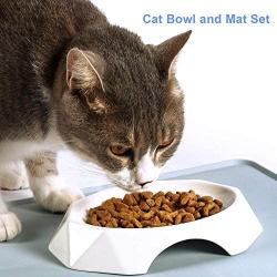 CATPRO Cat Bowl Mat Set, Ceramic Shallow Cat Food Bowl, Whisker Fatigue Cat Bowl, Whisker Friendly Cat Bowl, Stress Free Cat Dish, Wide Cat Dish for Wet Food