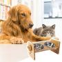 Raised Pet Bowls for Cat and Dog - Adjustable Bamboo Elevated Feeder Stand with 2 Stainless Steel Bowls and Highly Absorbent Waterproof Dog Food Mat, Antislip Pet Food and Water Bowls