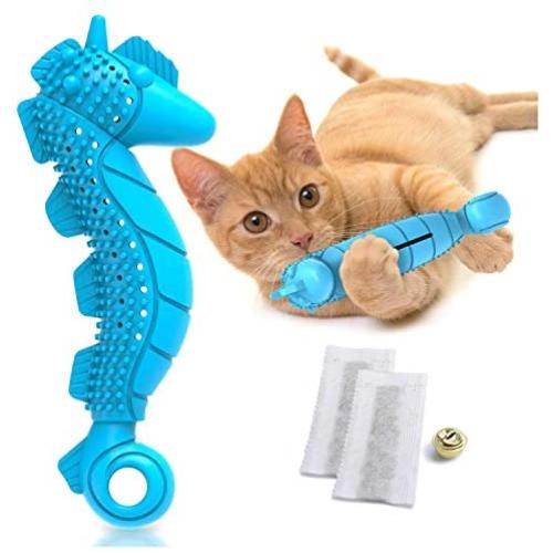 Ronton Cat Toothbrush Catnip Toy - Durable Hard Rubber - Cat Dental Care, Cat Interactive Toothbrush Chew Toy (1-Pack Blue)