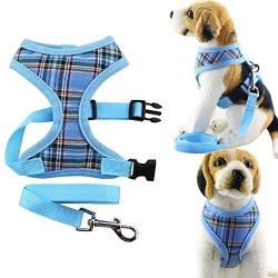 Bolbove Pet Adjustable Classic Plaid Mesh Harness and Leash Set for Cats & Dogs