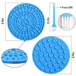 SYEENIFY Lick Mat for Dogs & Cats, Slow Feeder Lick Mat with Suction,Dog Licking Mat for Bathing Grooming Training (2 Pack Blue)