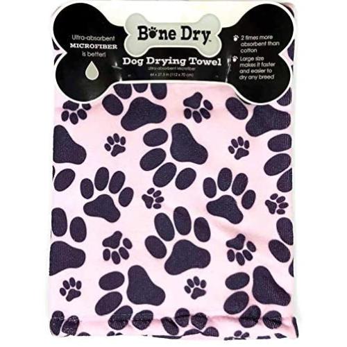 Excello Bone Dry Microfiber Dog Drying Towell - Pink with Pawprints