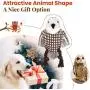 Lewondr Plush Dog Toys, Cute Soft Squeaky Plush Toy for Dogs Quality Corduroy Animated Stuffed Puppy Chew Toy with Squeakers Owl-Shape Interactive Soft Pet Toys for Biting - Coffee & White