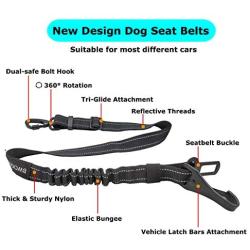 BWOGUE 2 Packs 3-in-1 Dog Seat Belt Dog Car Harness Adjustable Elastic Durable Nylon Pet Dog Cat Seat Safety Belts Vehicle Seatbelt Harness for Daily Use and Travel