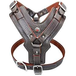 PET ARTIST Leather Large Dog Harness Heavy Duty Vest Thick Soft for Big Medium Breed Dogs Brown