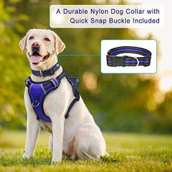 WINSEE Dog Harness No Pull, Pet Harnesses with Dog Collar, Adjustable Reflective Oxford Outdoor Vest, Front/Back Leash Clips for Small, Medium, Large, Extra Large Dogs, Easy Control Handle for Walking