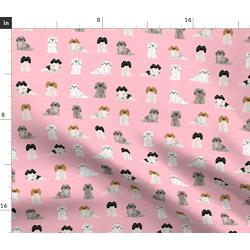Spoonflower Fabric - Pekingese Dogs Pet Cute Colors Blossom Pink Toy Breeds Chinese Printed on Performance Piqué Fabric by The Yard - Performance Athletic Apparel Fashion