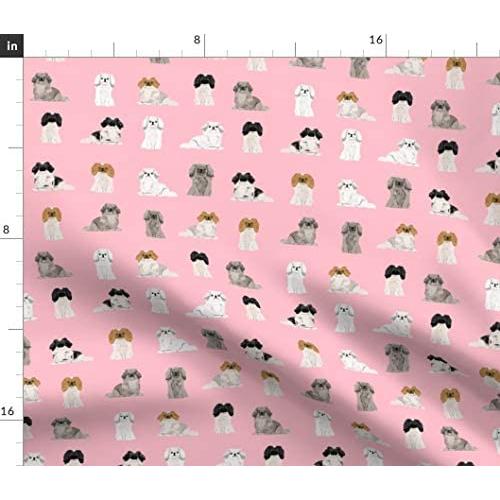 Spoonflower Fabric - Pekingese Dogs Pet Cute Colors Blossom Pink Toy Breeds Chinese Printed on Performance Piqué Fabric by The Yard - Performance Athletic Apparel Fashion
