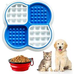 LKESBO Slow Feeder Dog Bowls 4 in 1 Lick Mat for Dogs Cats Puppy with One Collapsible Silicone Travel Bowl Fun Alternative Perfect for Peanut Butter Yogurt Food