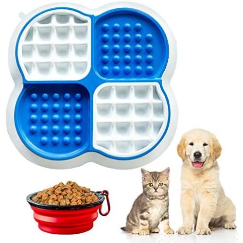 LKESBO Slow Feeder Dog Bowls 4 in 1 Lick Mat for Dogs Cats Puppy with One Collapsible Silicone Travel Bowl Fun Alternative Perfect for Peanut Butter Yogurt Food