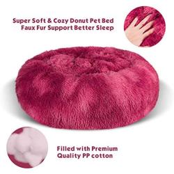 FURTIME Calming Dog Bed Cat Bed Donut Cuddler 16/20/23/30inch Round Anti-Slip Faux Fur Pet Bed for Small Medium Dogs and Cats Anti-Anxiety Fluffy Puppy Bed Washable Orthopedic Dog Bed with Muti-Color