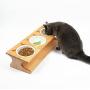 Smith Chu Premium Elevated Pet Bowls, Raised Dog Cat Feeder Solid Bamboo Stand with Ceramic Food Feeding Bowl - Cute Kitty Bowl for Cats and Puppy