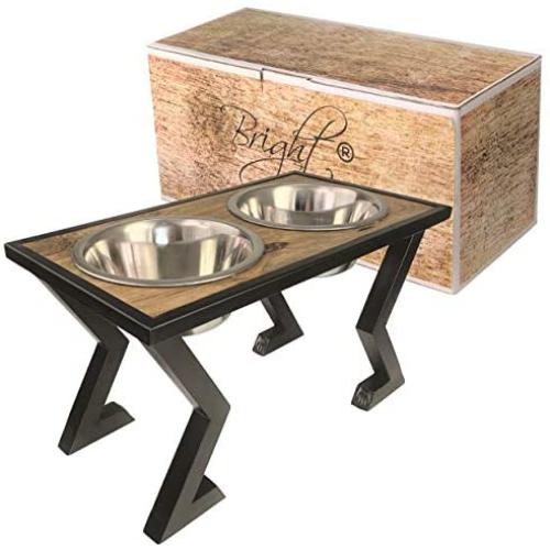 Elevated Dog Bowls for Large Dogs – Raised Dog Bowl for Medium Dogs with 2 Stainless Steel Dog Food and Water Bowls. Mango Wood Top on Sturdy Black Metal Stand. Double Dog Bowl Stand with Dog Dishes