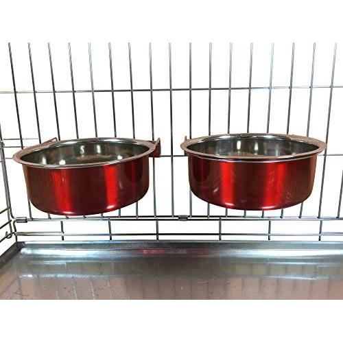 Ellie-Bo Pair of Dog Bowls for Crates/Cages or Pens, Large, 2.0 Litre, Red
