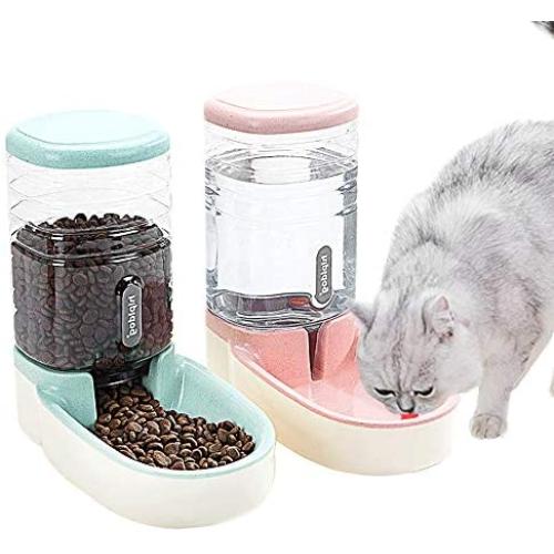 Automatic Pet Feeder Small&Medium Pets Automatic Food Feeder and Waterer Set 3.8L, Travel Supply Feeder and Water Dispenser for Dogs Cats Pets Animals (Pink+Green)