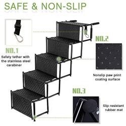 Portable Dog Car Stairs, 4/5-Step Folding Lightweight Pet Ramps with Metal Frame and Wide Steps, Dog Ladder with Non-Slip Surface for Couch, High Beds, Trucks, Cars and SUV, Supports up to 150 lbs