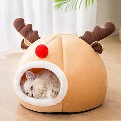 HIPIPET Kitten Bed Cave Bed for Cats & Dogs, Cat Hut/Covered Cat Bed Caves with Removable Washable Cushioned Pillow, Indoor Cat House for Pets