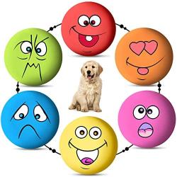 DERCLIVE Dog Rubber Squeaky Balls Funny Emoji Bouncy Chewing Squeaky Toy for Small Medium Pet Dog Cat（Colorful 6Pcs）