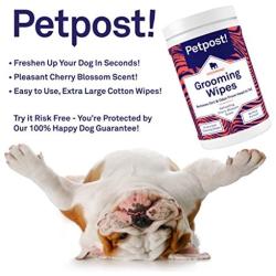 Petpost | Grooming Wipes for Dogs - Large, Deodorizing Wipes with Cherry Blossom Scent - 70 Ultra Soft Cotton Pads in Cleansing Solution